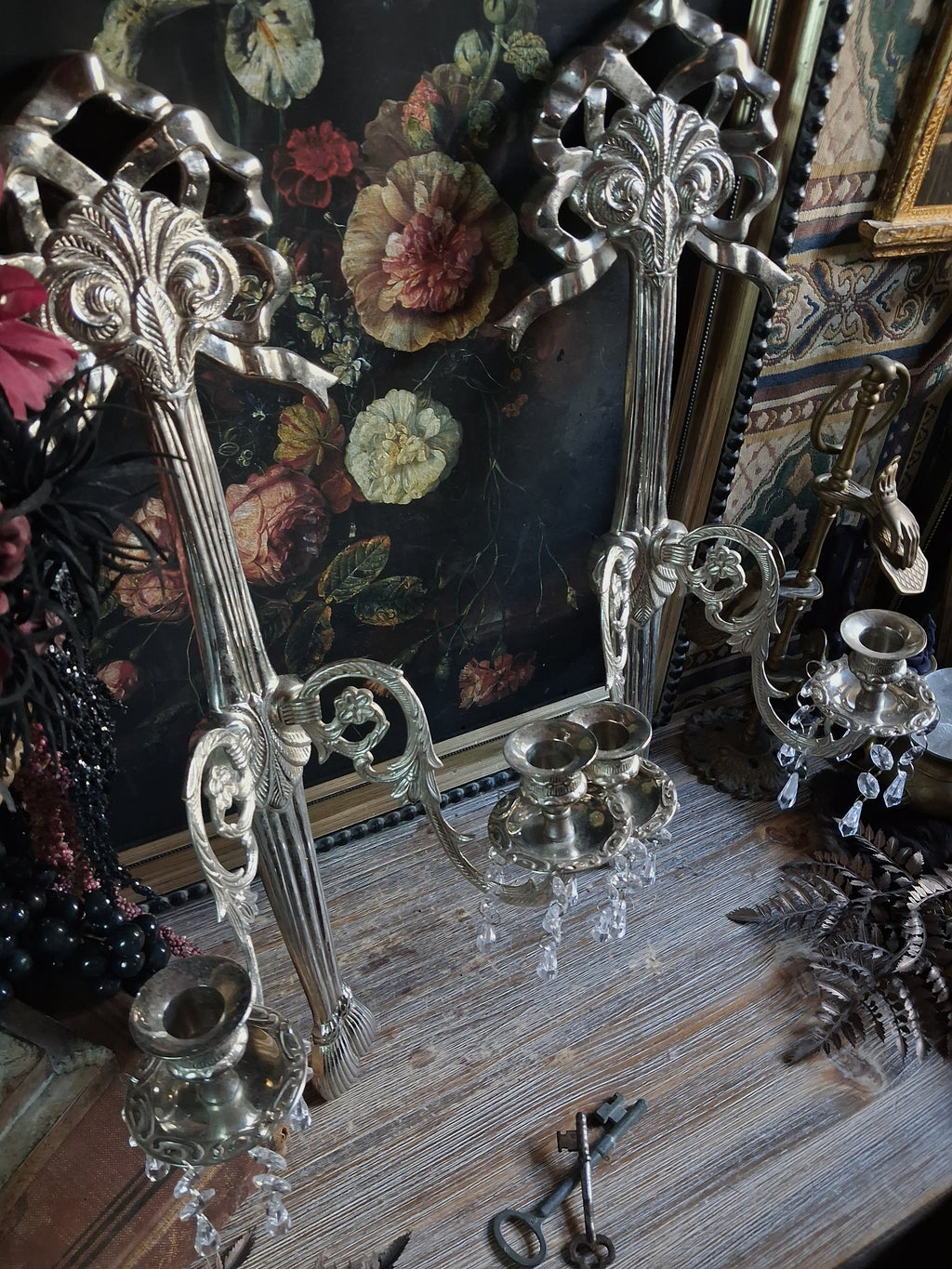 Pair of Vintage Ornate Silver Wall Sconces