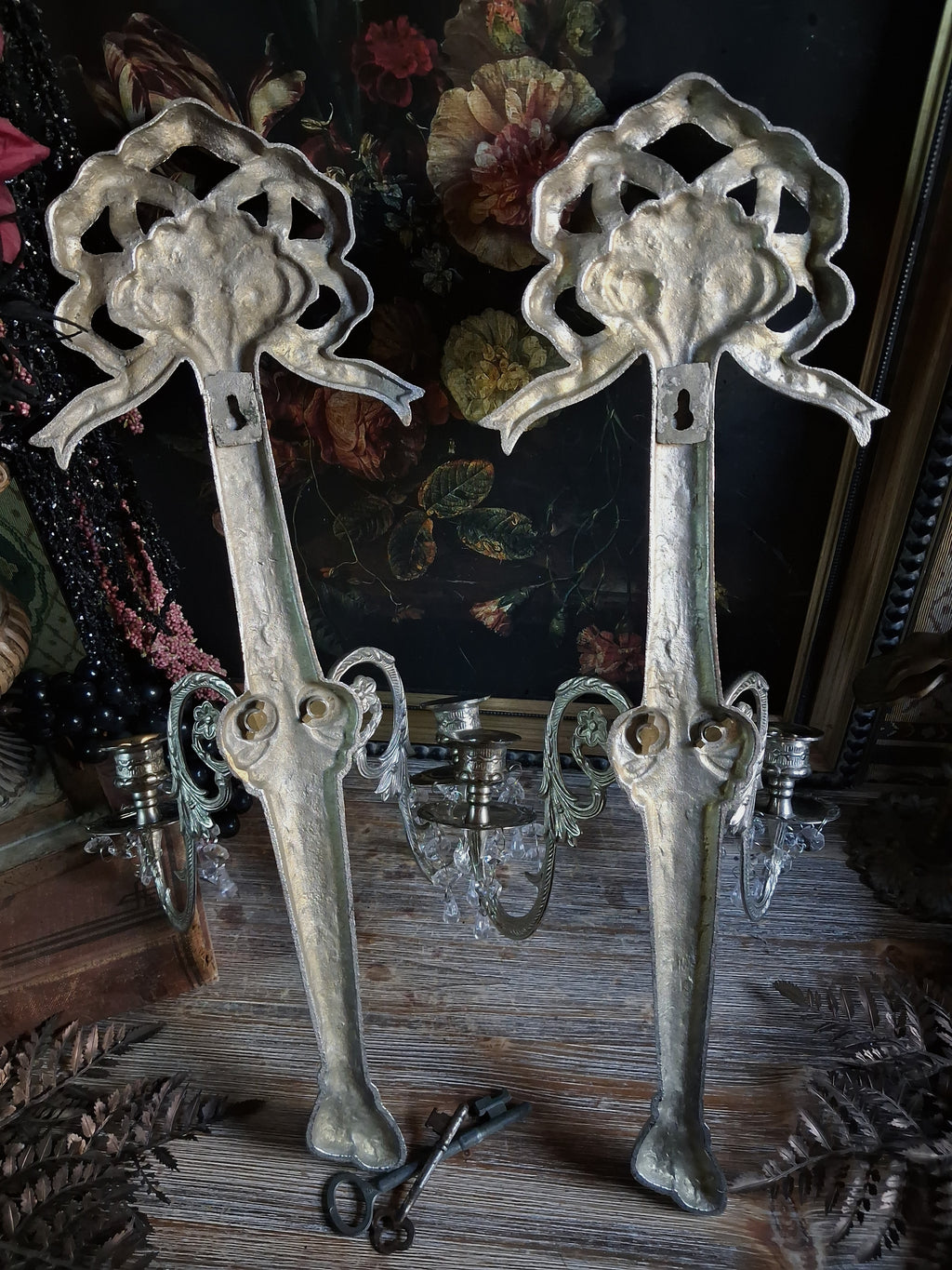 Pair of Vintage Ornate Silver Wall Sconces
