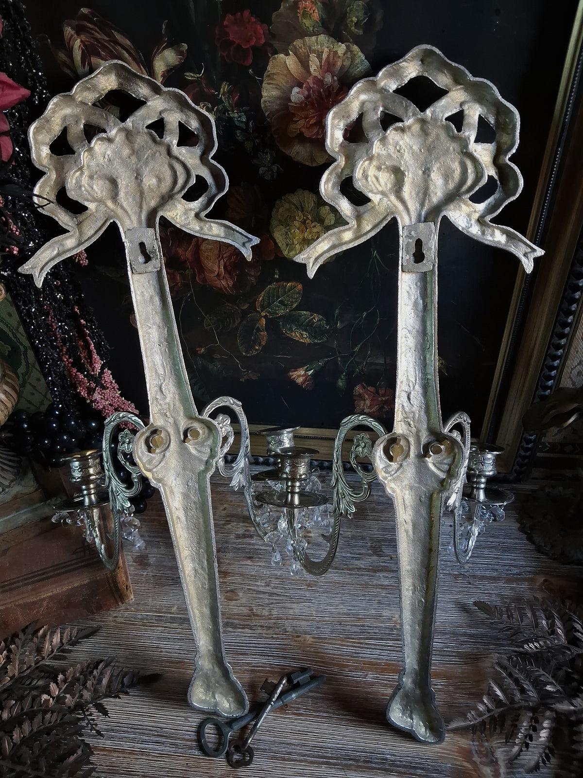 Pair of Vintage Ornate Silver Wall Sconces