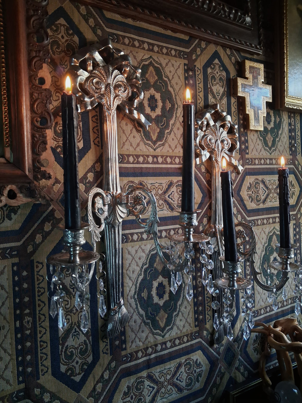 Pair of Vintage Ornate Silver Wall Sconces