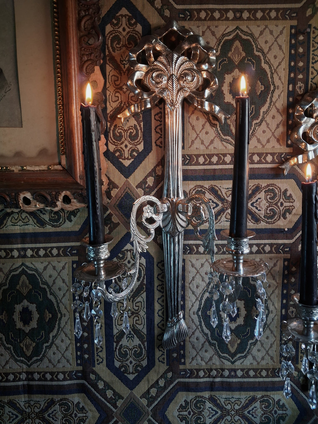 Pair of Vintage Ornate Silver Wall Sconces