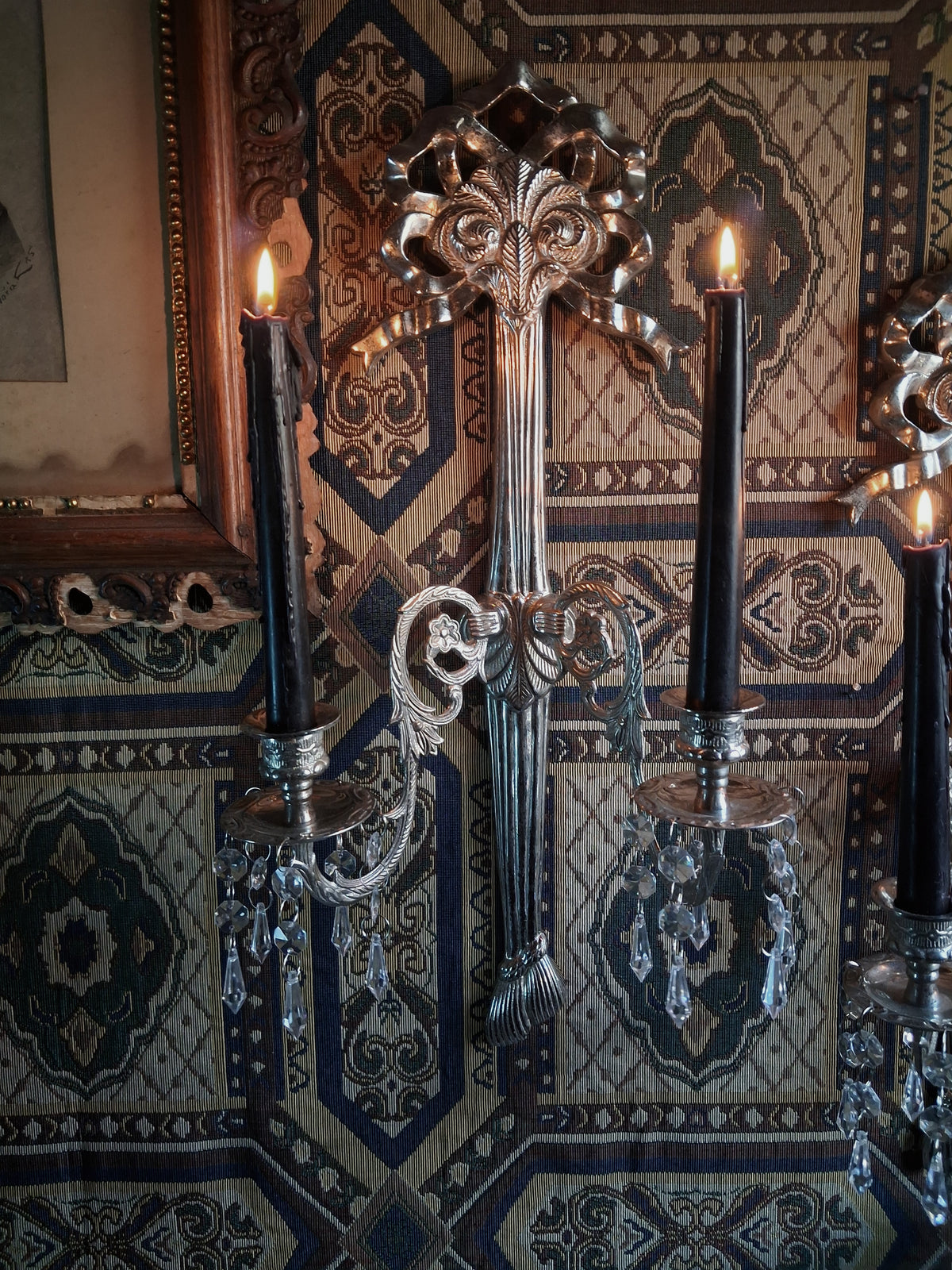 Pair of Vintage Ornate Silver Wall Sconces