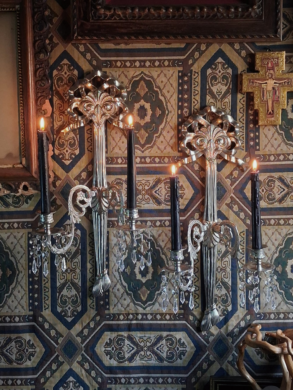 Pair of Vintage Ornate Silver Wall Sconces
