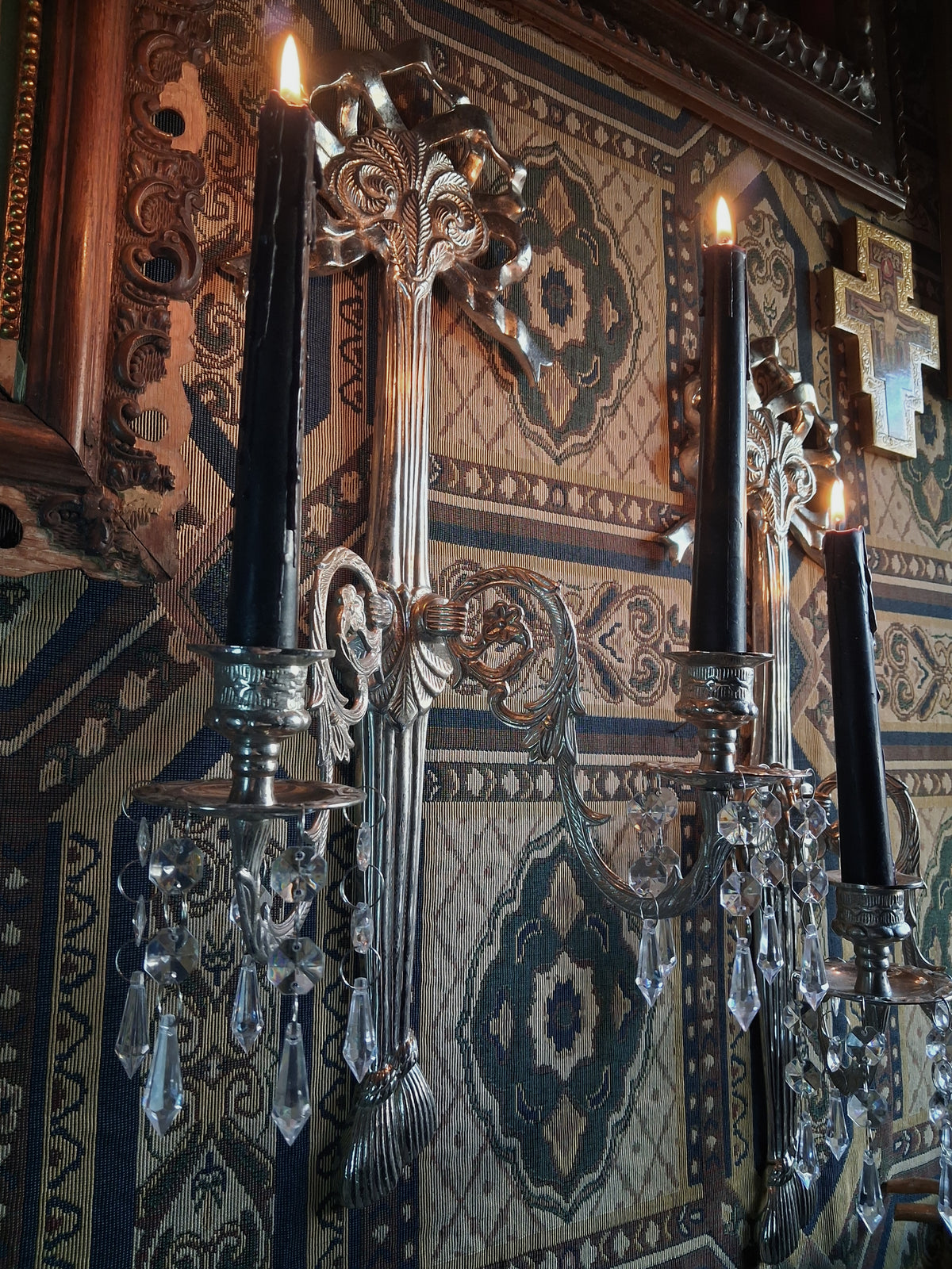 Pair of Vintage Ornate Silver Wall Sconces