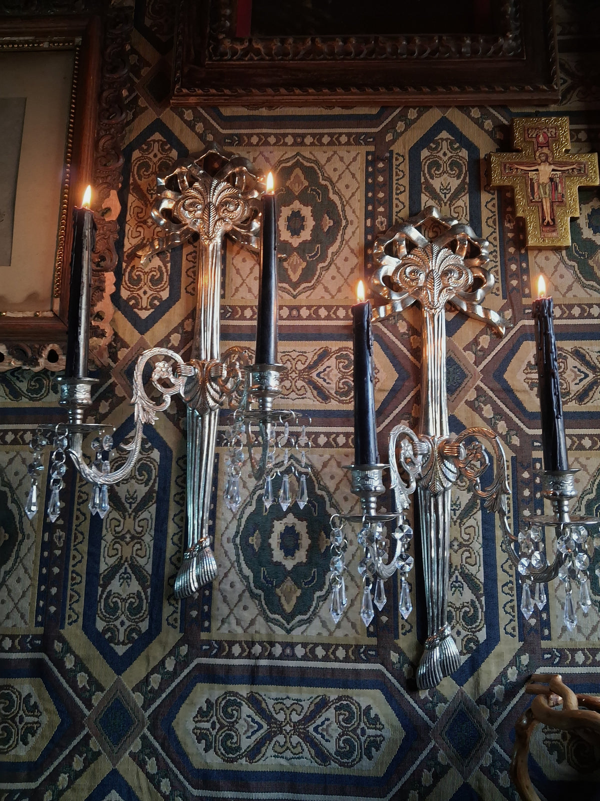Pair of Vintage Ornate Silver Wall Sconces