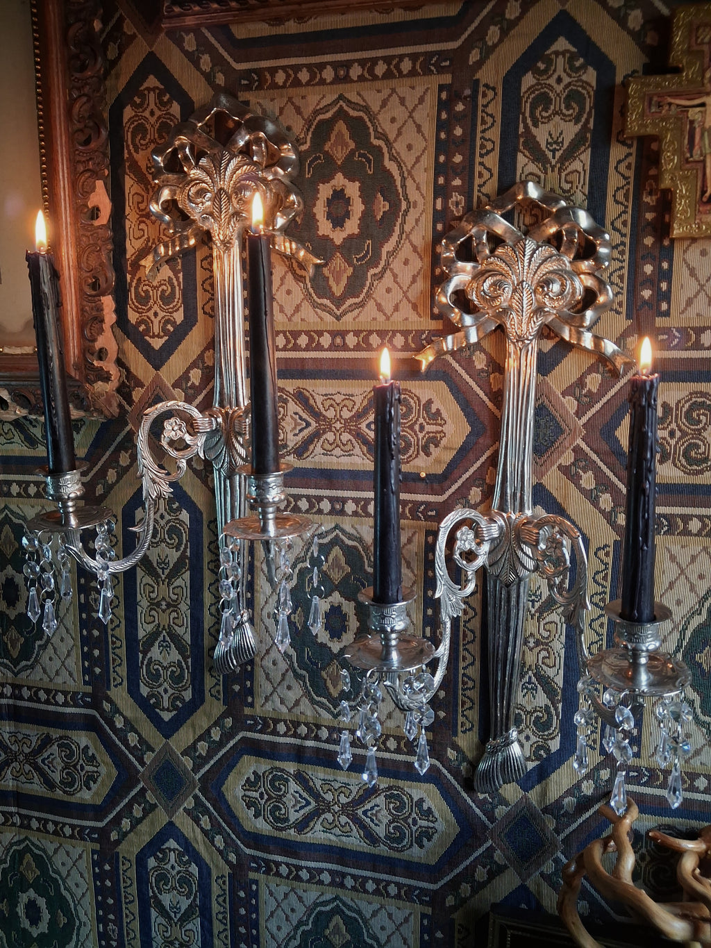 Pair of Vintage Ornate Silver Wall Sconces