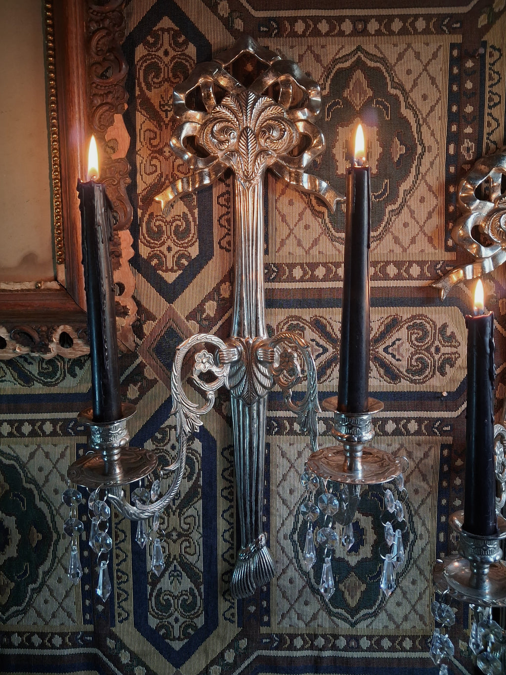 Pair of Vintage Ornate Silver Wall Sconces