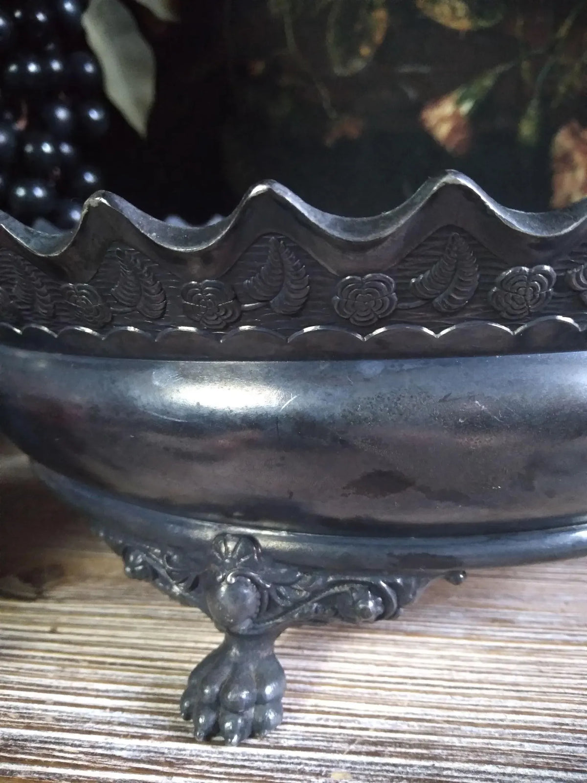 19th-Century Silver Grape Offering Basket