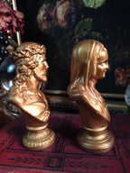 Vintage Gold Sacred Heart Mary & Jesus Busts — Pair
