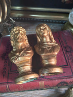 Vintage Gold Sacred Heart Mary & Jesus Busts — Pair