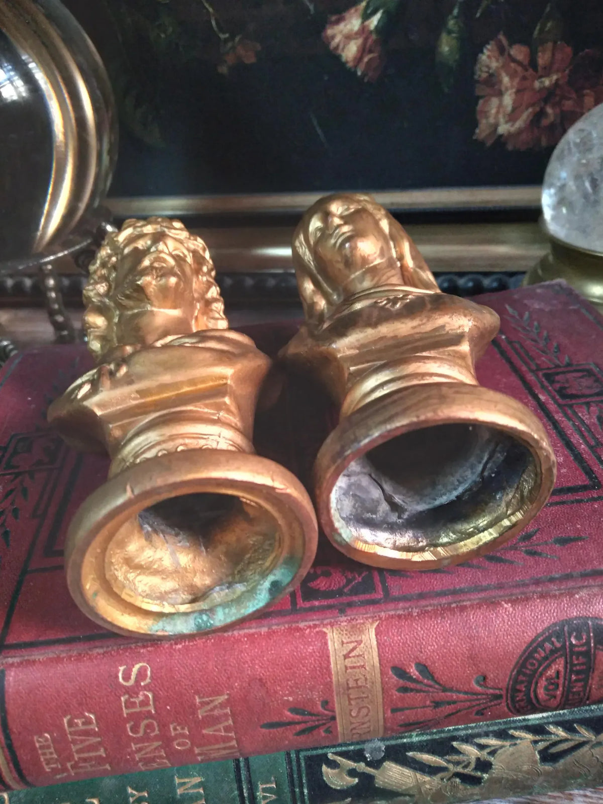 Vintage Gold Sacred Heart Mary & Jesus Busts — Pair