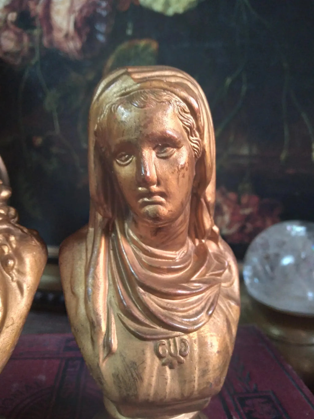 Vintage Gold Sacred Heart Mary & Jesus Busts — Pair