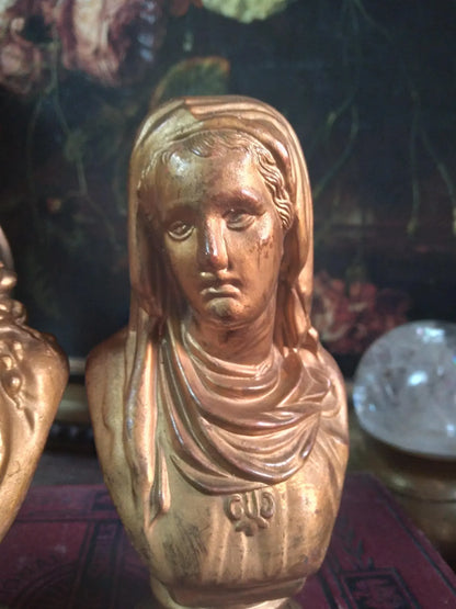 Vintage Gold Sacred Heart Mary & Jesus Busts — Pair