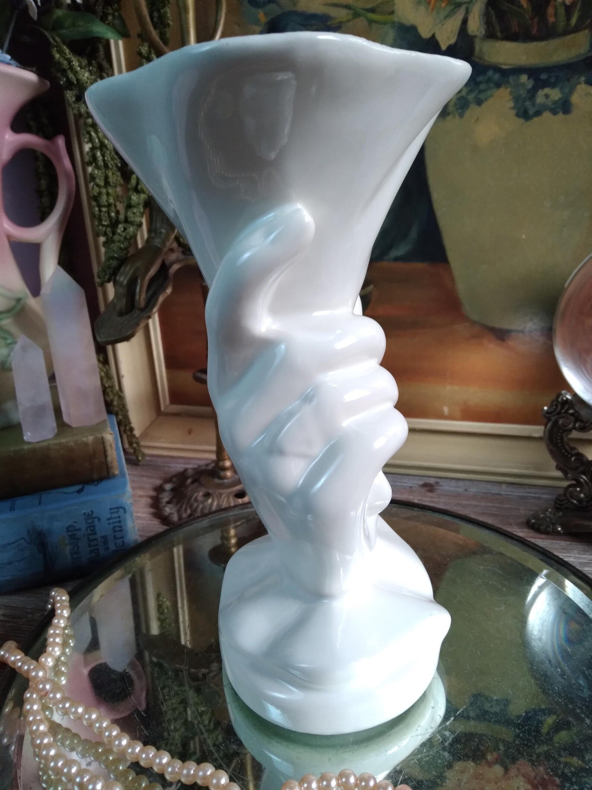 Vintage 1940s White Hand Vase