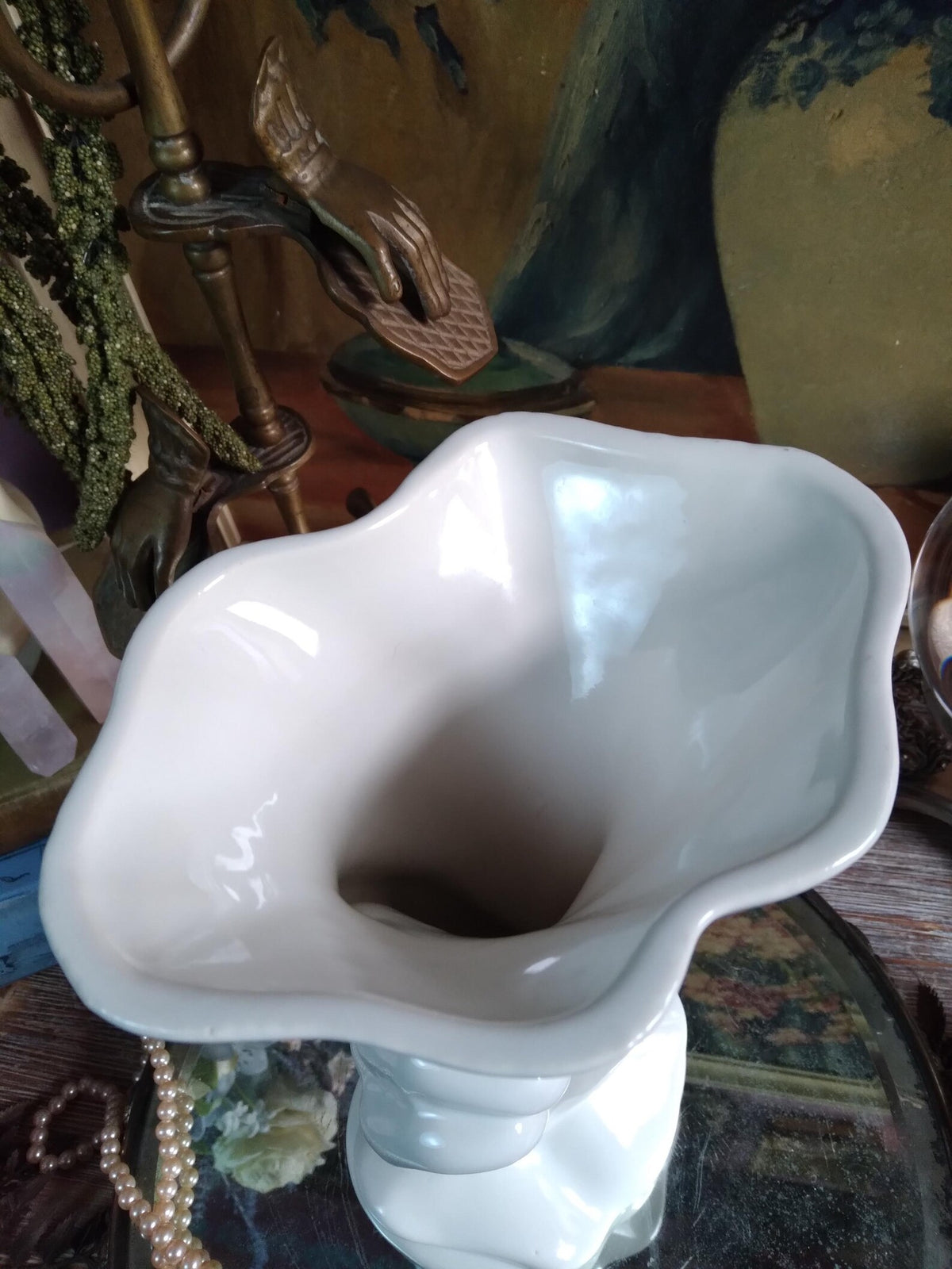 Vintage 1940s White Hand Vase