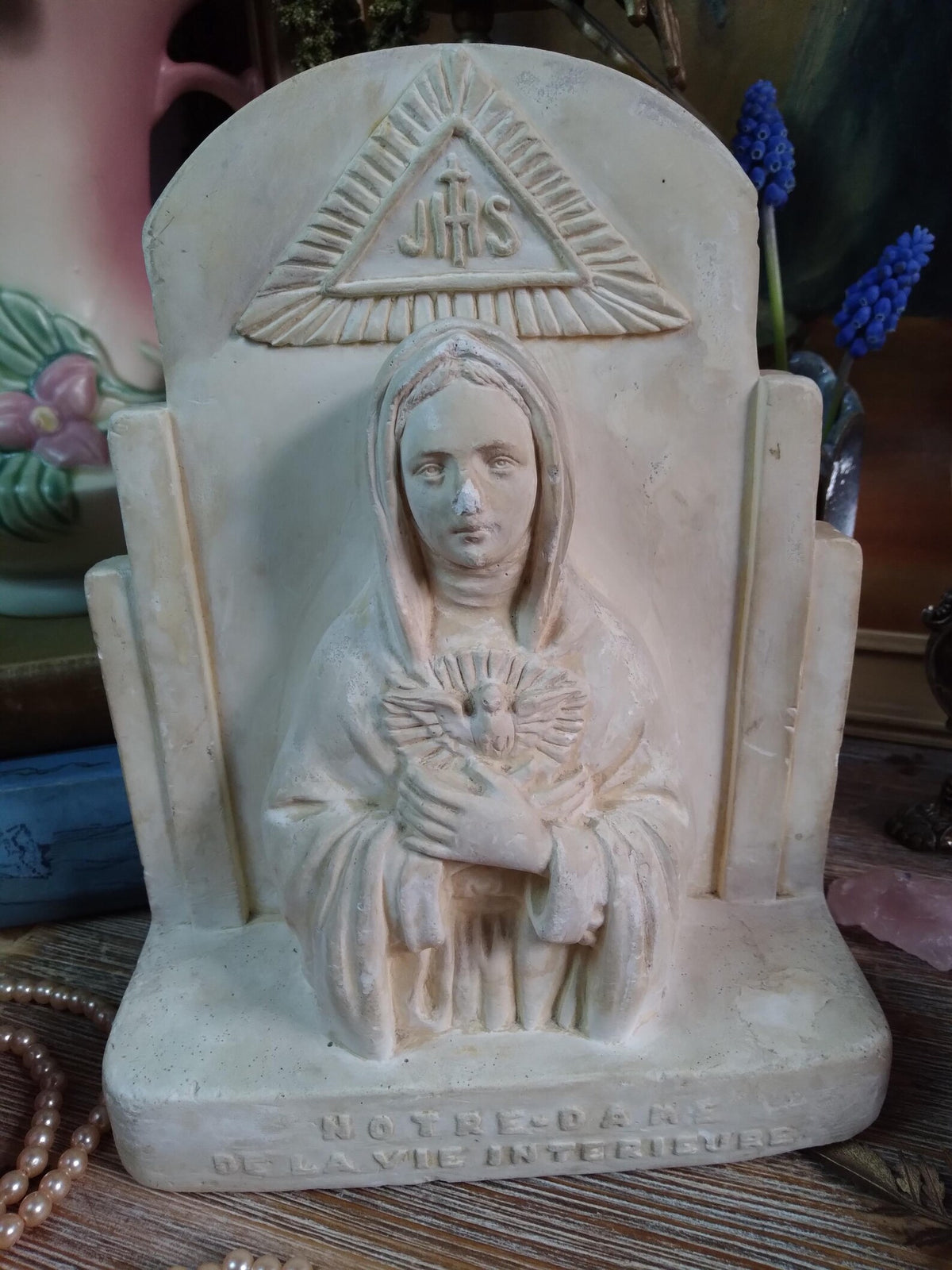 Vintage Notre-Dame Sacred Heart Mary Chalkware Bust