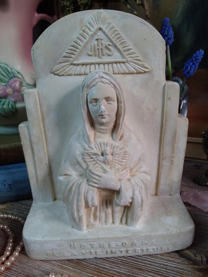 Vintage Notre-Dame Sacred Heart Mary Chalkware Bust