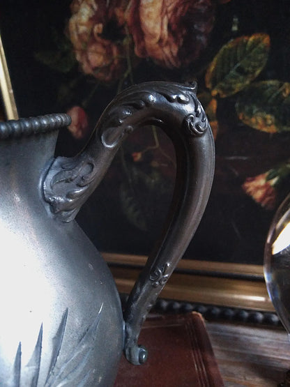 Antique Silver Engraved Footed Cauldron