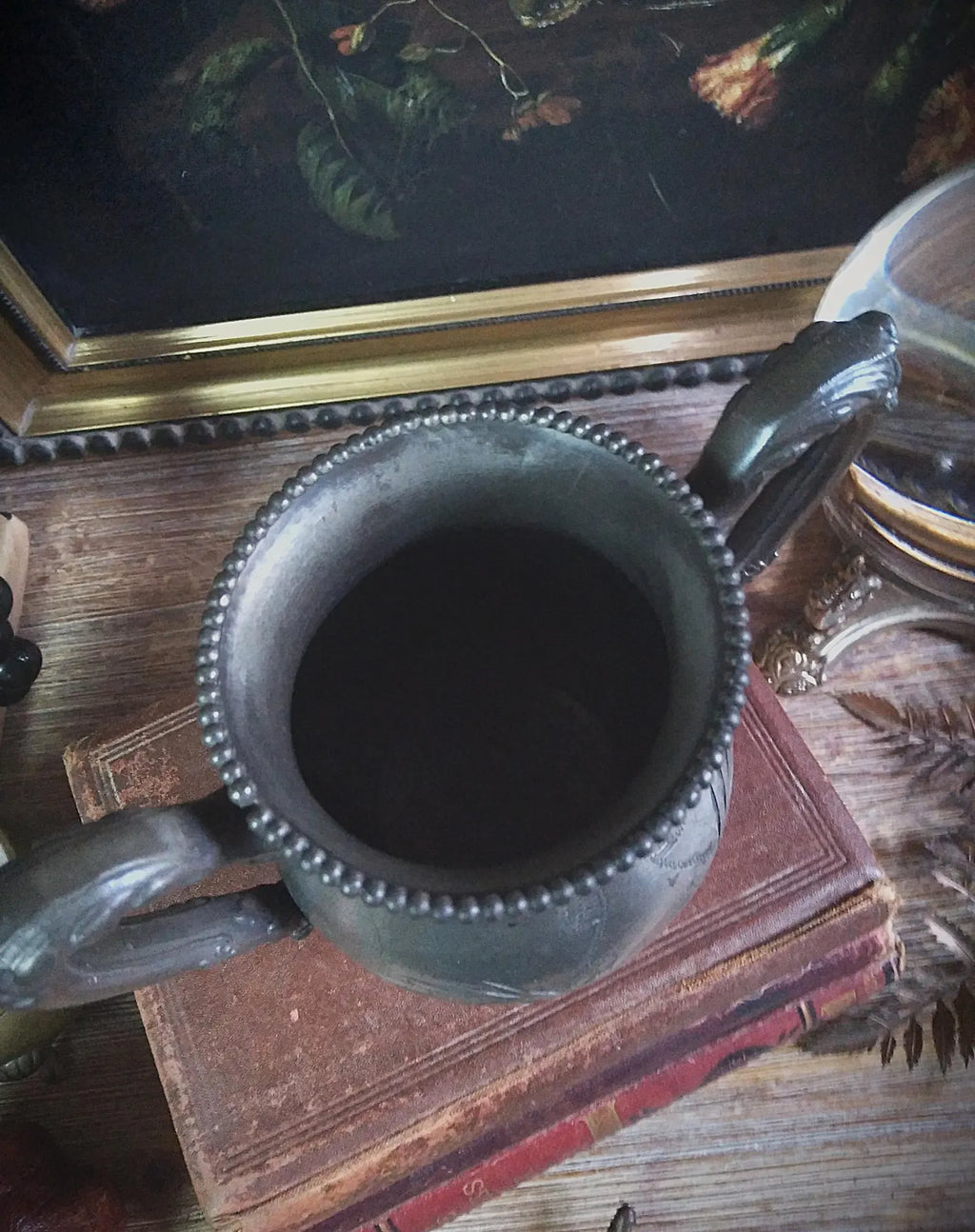 Antique Silver Engraved Footed Cauldron