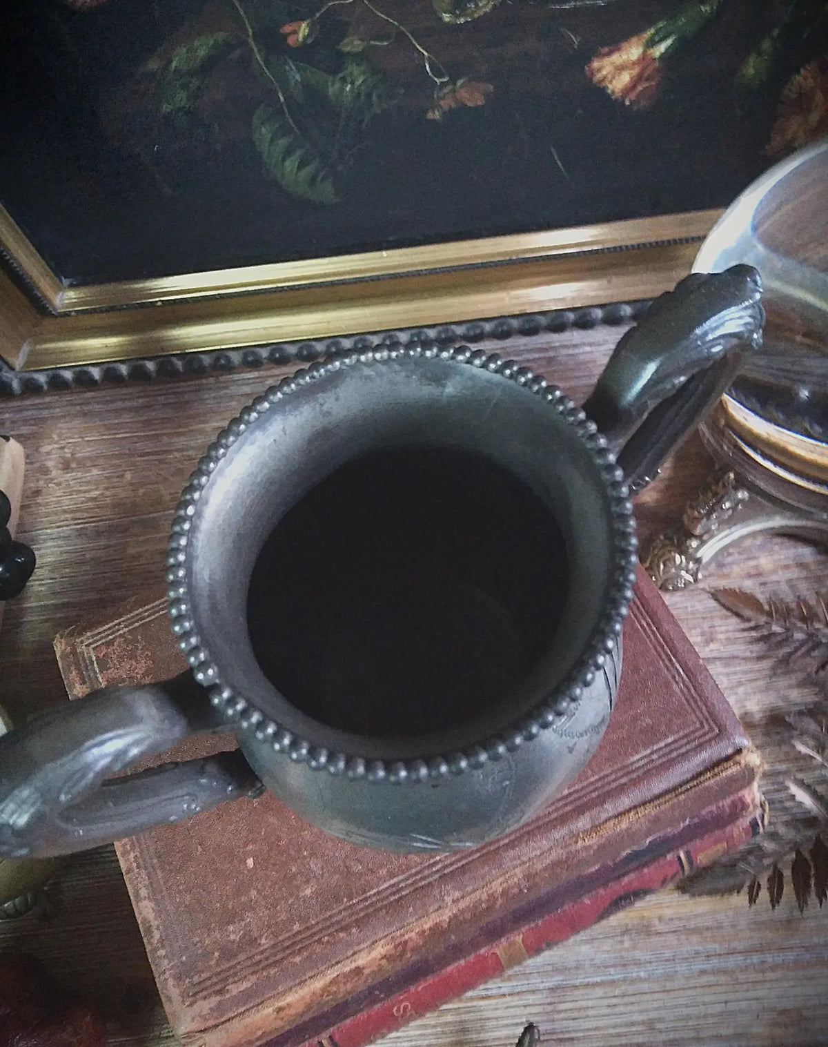Antique Silver Engraved Footed Cauldron