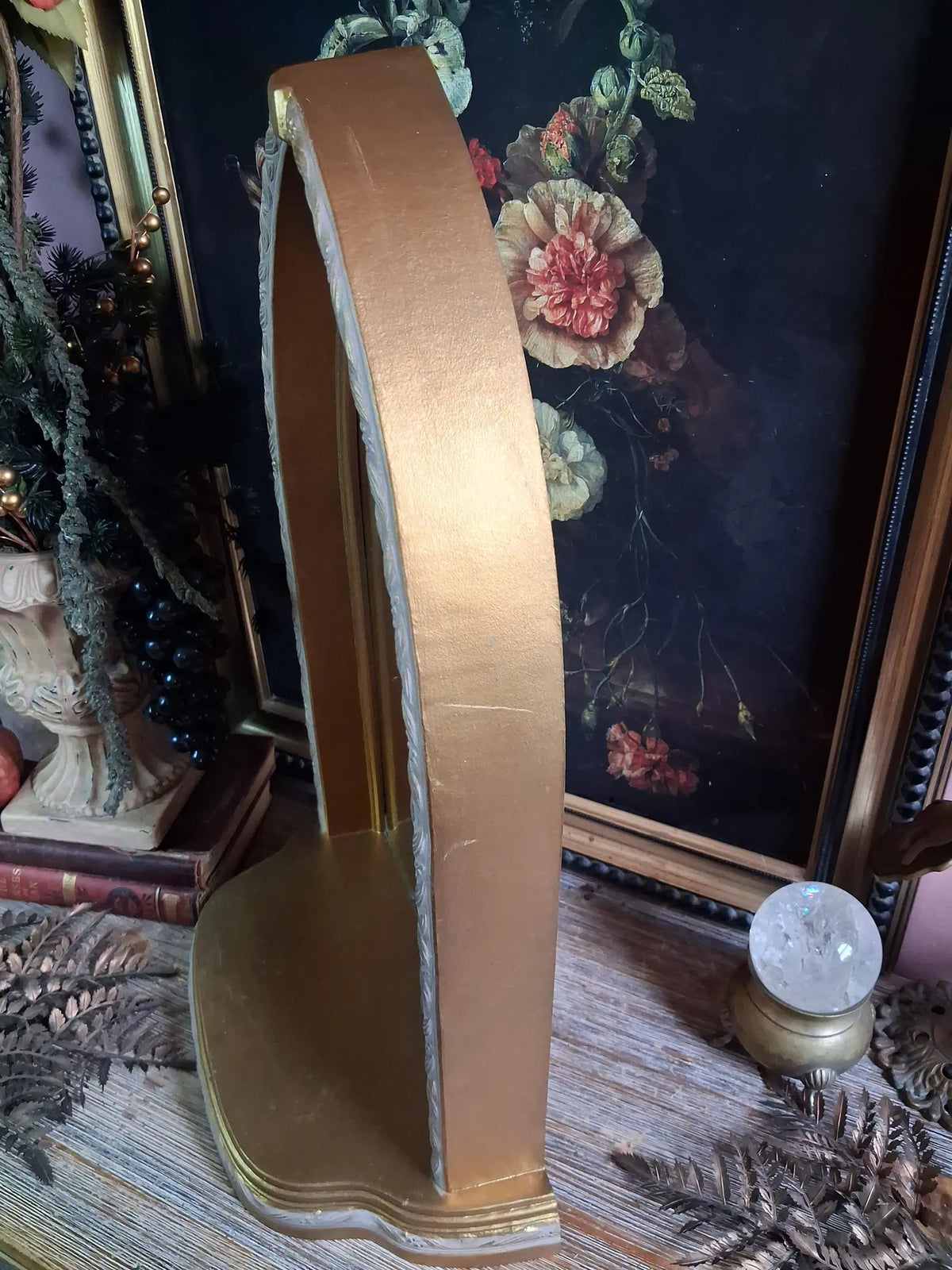 Vintage Gold Gothic Arched Mirror Shelf