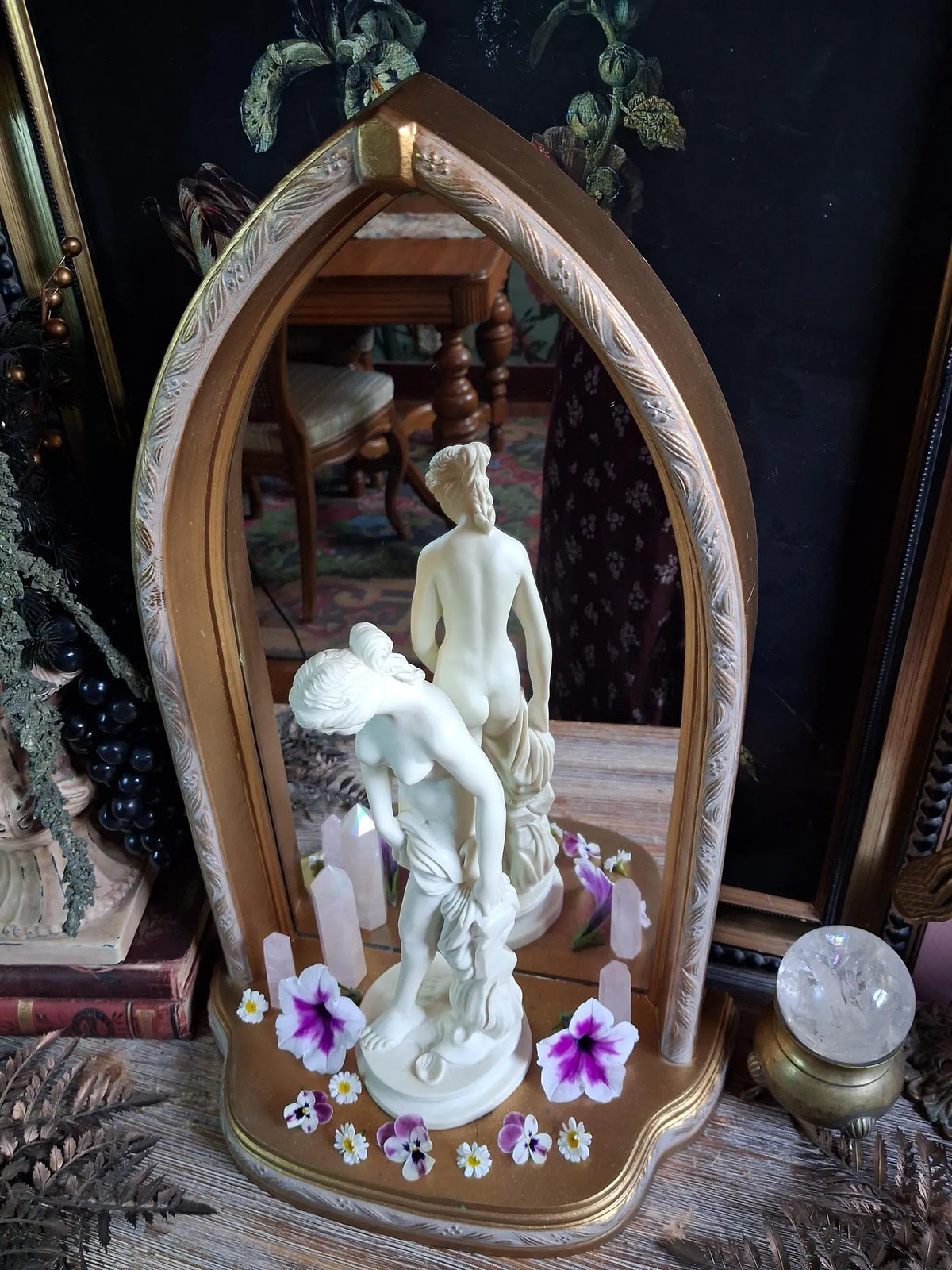 Vintage Gold Gothic Arched Mirror Shelf