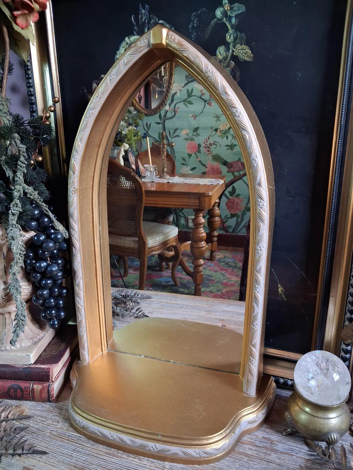 Vintage Gold Gothic Arched Mirror Shelf