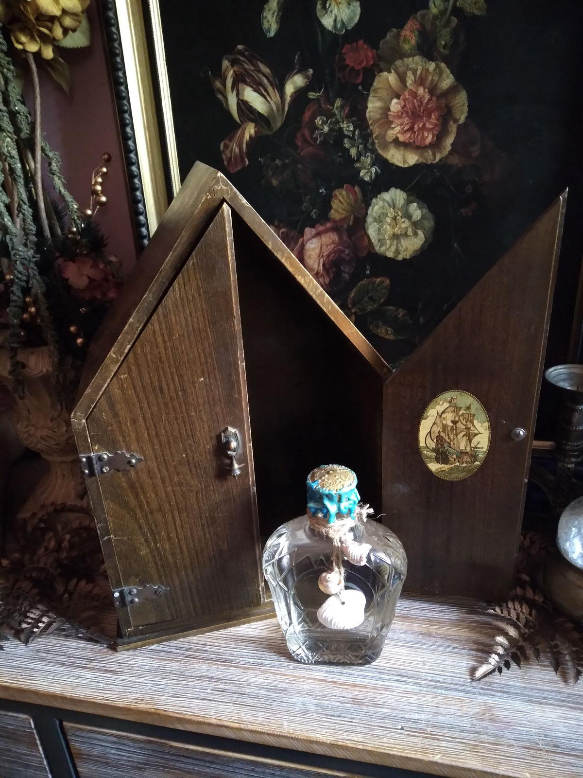 Vintage Sailing Ship Altar Cabinet