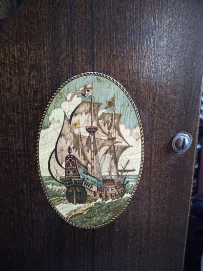 Vintage Sailing Ship Altar Cabinet