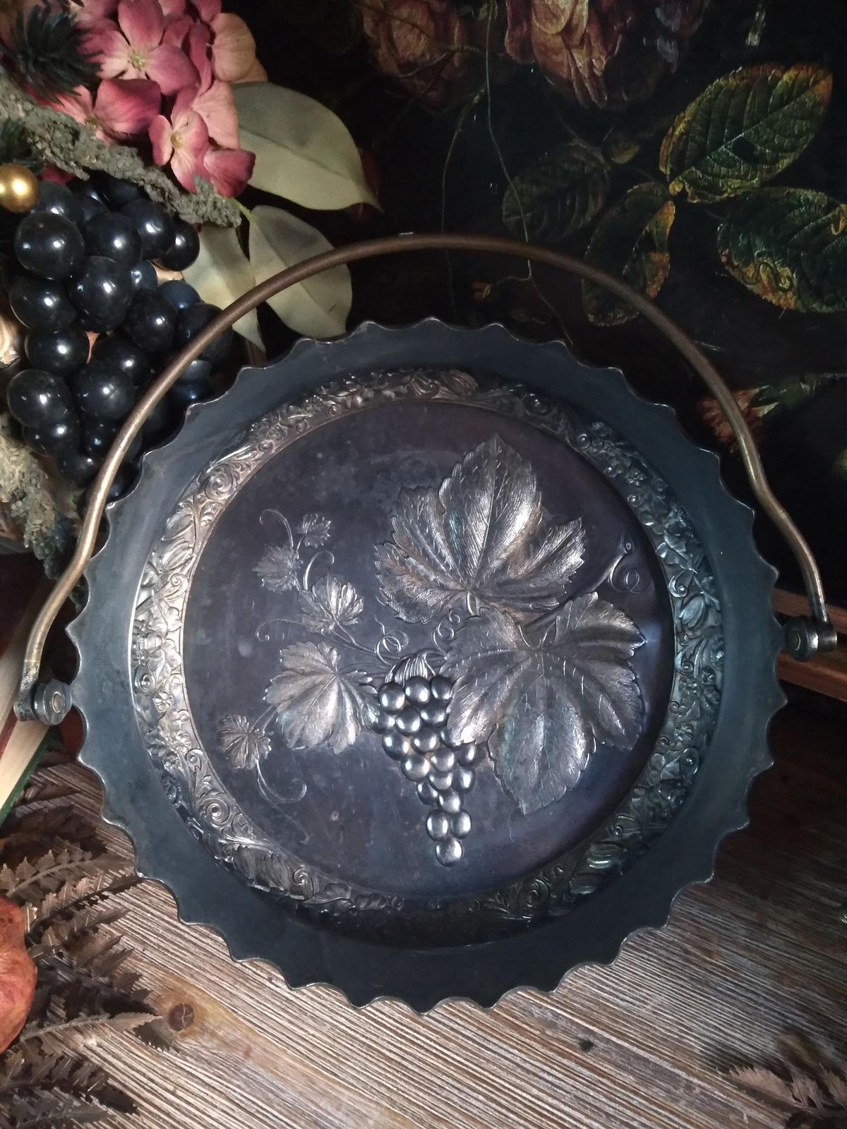 19th-Century Silver Grape Offering Basket