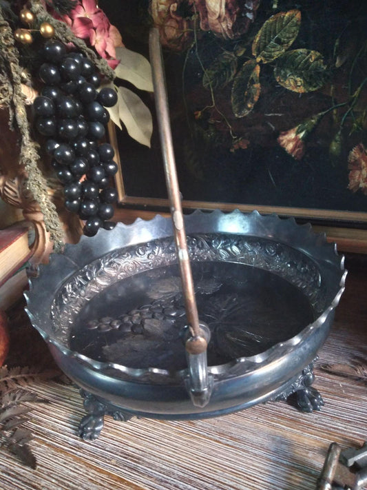 19th-Century Silver Grape Offering Basket