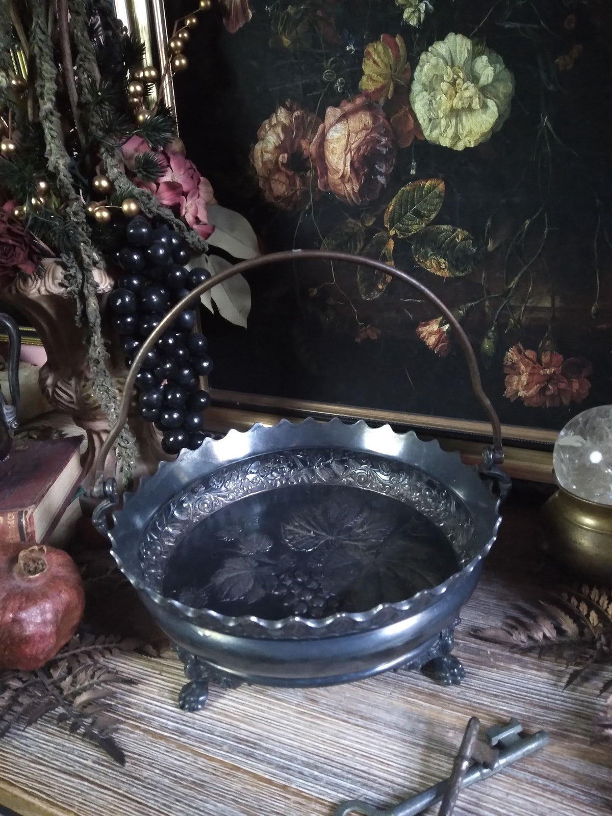 19th-Century Silver Grape Offering Basket