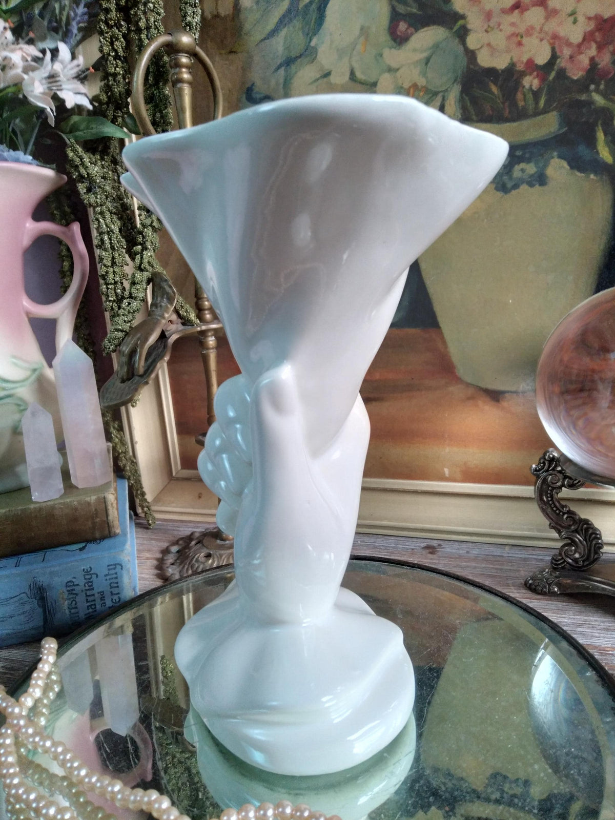 Vintage 1940s White Hand Vase