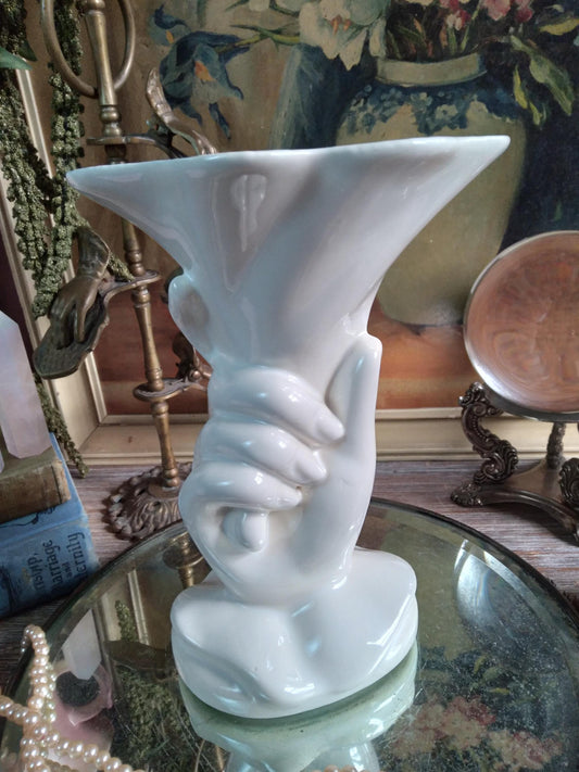Vintage 1940s White Hand Vase