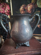 Antique Silver Engraved Footed Cauldron