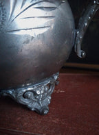 Antique Silver Engraved Footed Cauldron