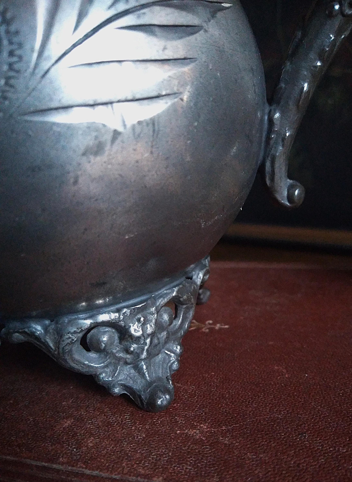 Antique Silver Engraved Footed Cauldron