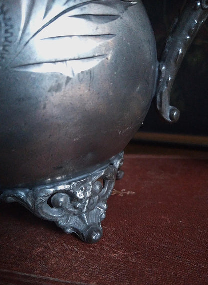 Antique Silver Engraved Footed Cauldron