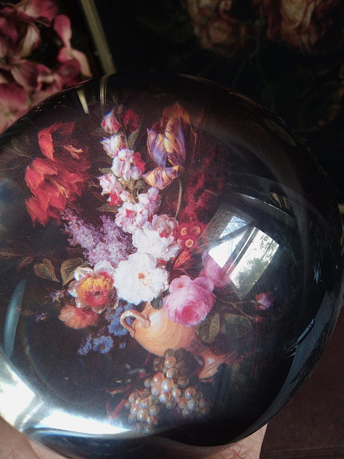 Vintage Dark Floral Magnifying Dome Paperweight