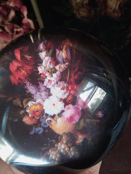 Vintage Dark Floral Magnifying Dome Paperweight