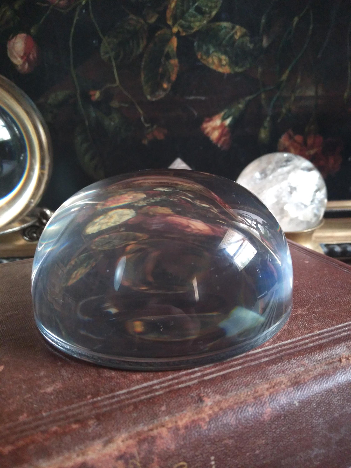 Vintage Dark Floral Magnifying Dome Paperweight