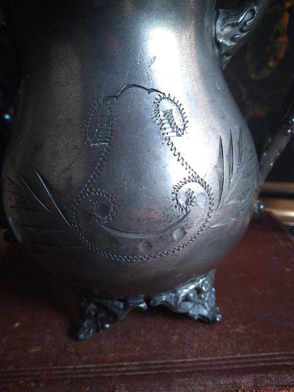 Antique Silver Engraved Footed Cauldron