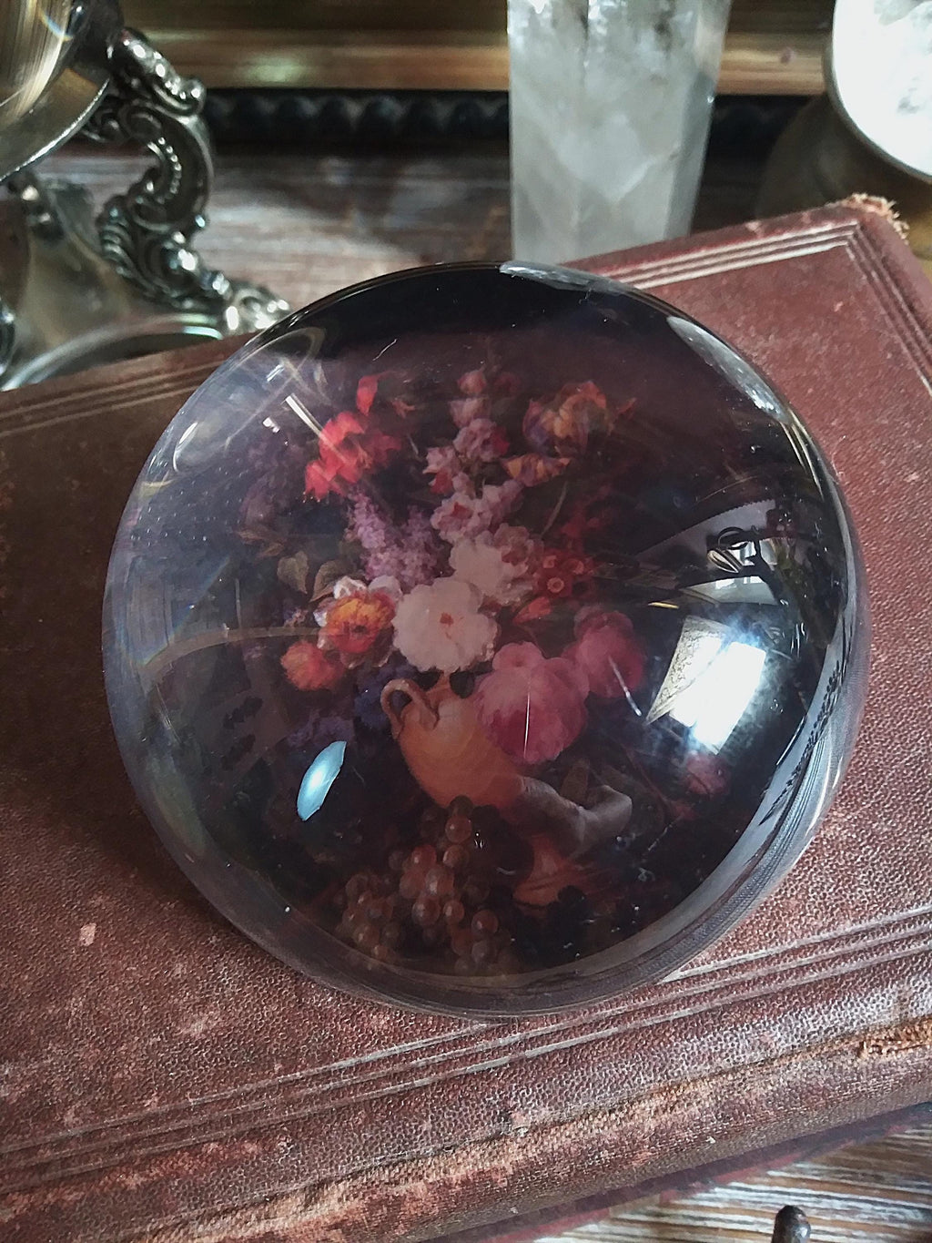 Vintage Dark Floral Magnifying Dome Paperweight