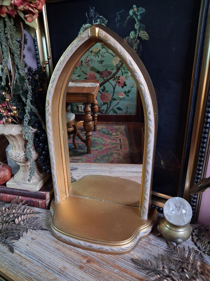 Vintage Gold Gothic Arched Mirror Shelf