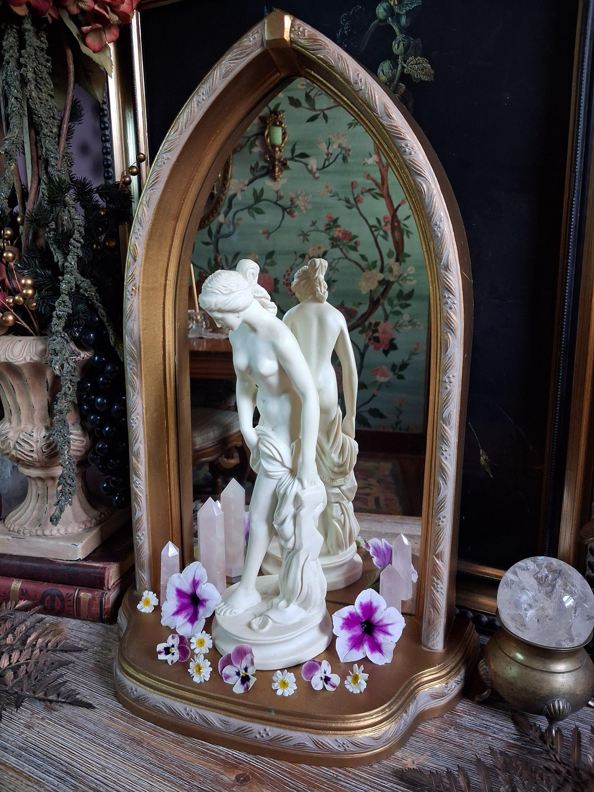 Vintage Gold Gothic Arched Mirror Shelf